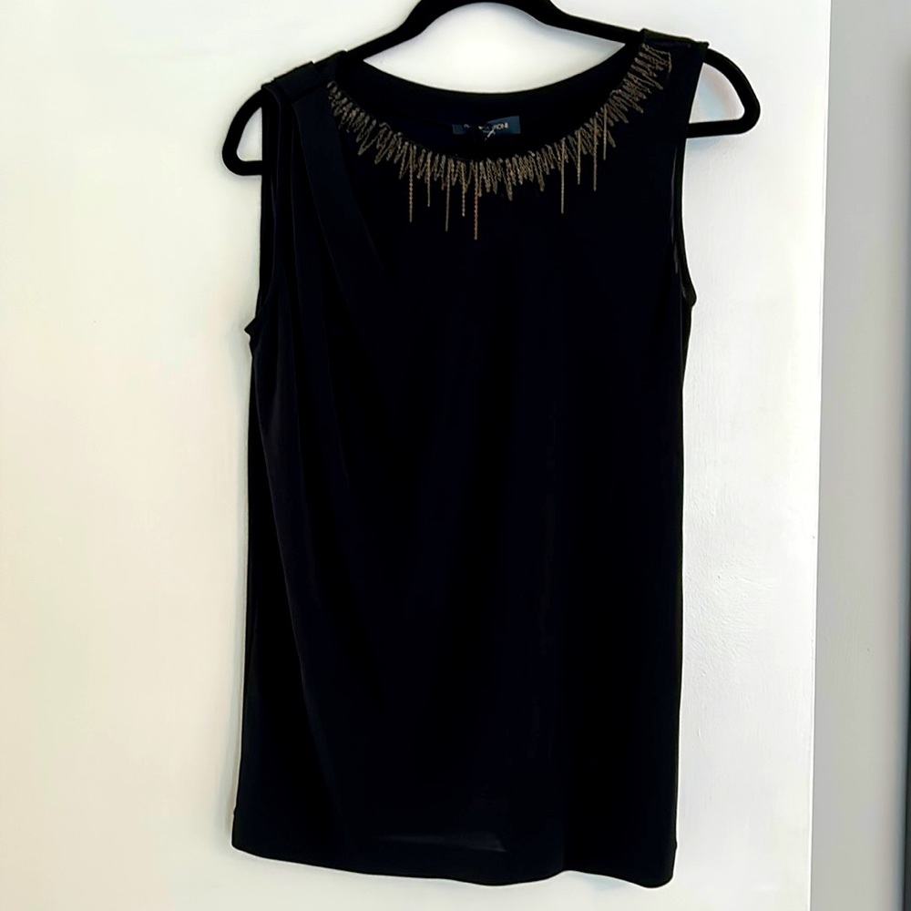 Piazza Sempione Black Sleeveless Blouse with metal chain embellishment